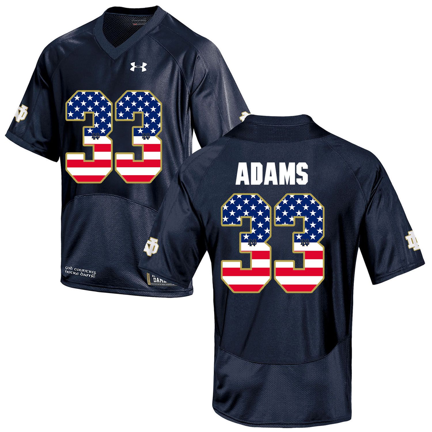 Men Norte Dame Fighting Irish #33 Adams Navy Blue Flag Customized NCAA Jerseys